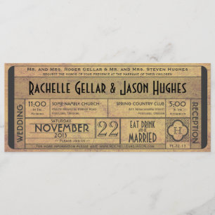 Invitación IV del boleto de la boda del vintage --