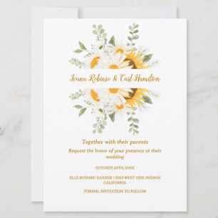 Invitación IVANA Elegante Boda de flores amarillas y blancas