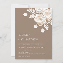 Invitación Ivory 3D Flores Rosas Minimalista Boda 