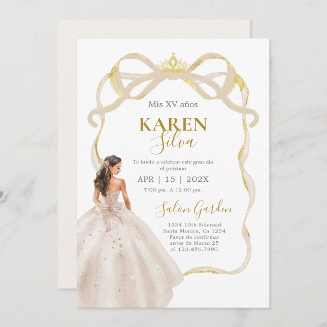 Invitación Ivory and Gold Quinceanera Invitation (Anverso / Reverso)