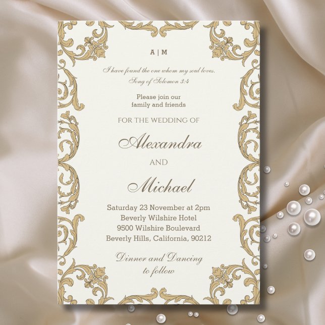 Invitación Ivory Baroque Bible Verse Christian Wedding   (Subido por el creador)