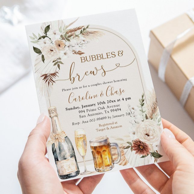 Invitación Ivory Beige Boho Burbujas se genera ducha de parej (Subido por el creador)