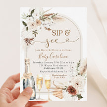 Ivory Beige Boho Floral Sip y ver Baby Shower