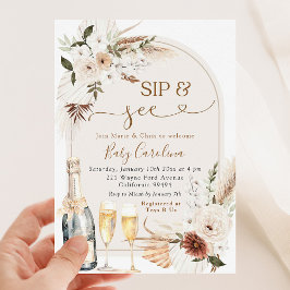 Invitación Ivory Beige Boho Floral Sip y ver Baby Shower
