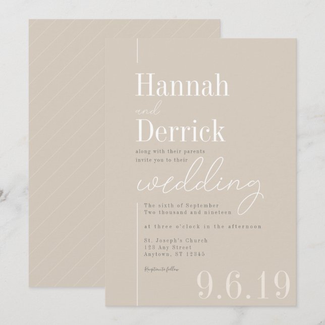 Invitación Ivory Biege simple Boda de tipografía moderna (Anverso / Reverso)