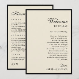 Invitación Ivory & Black Old Money Wedding Itinerary Card