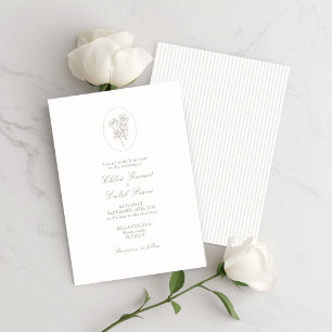 Invitación Ivory Blanco y Arena   Boda Floral de Rayas