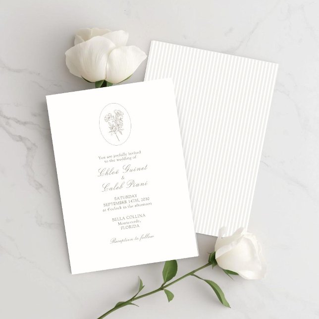 Invitación Ivory Blanco y Arena | Boda Floral de Rayas (Subido por el creador)