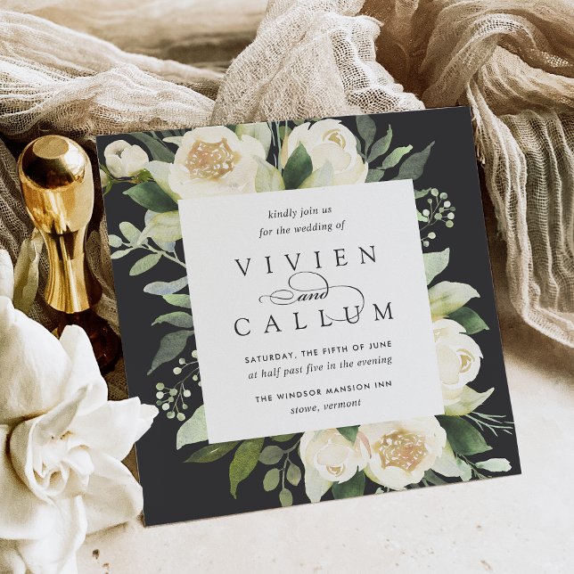 Invitación Ivory Bloom | Boda acuarela cuadrada floral (Subido por el creador)