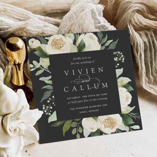 Invitación Ivory Bloom | Boda acuarela cuadrada floral (Subido por el creador)