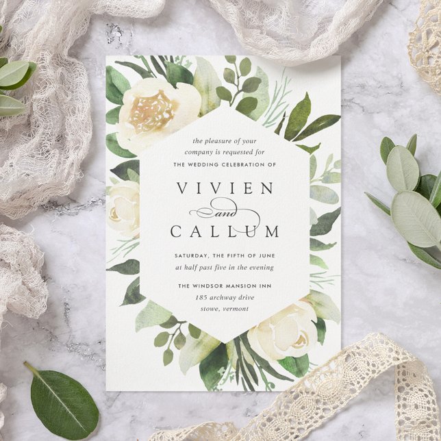 Invitación Ivory Bloom | Boda de marco floral geométrico (Subido por el creador)