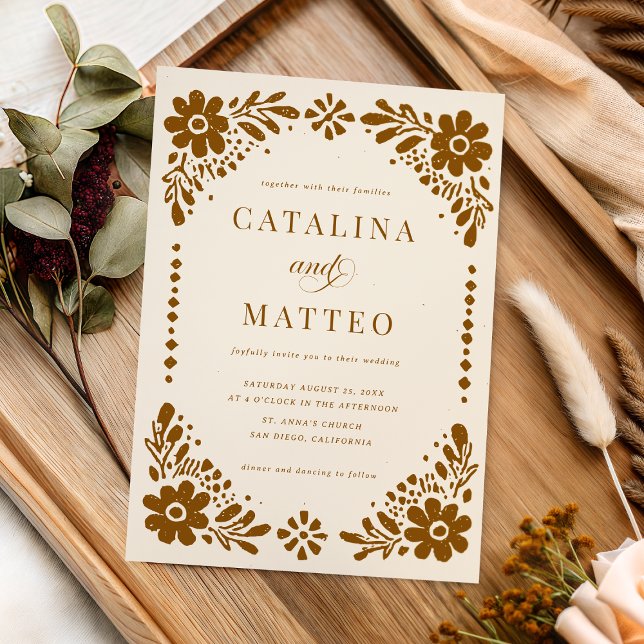 Invitación Ivory Boho Hand Drawn Mexican Paper Picado Wedding (Subido por el creador)