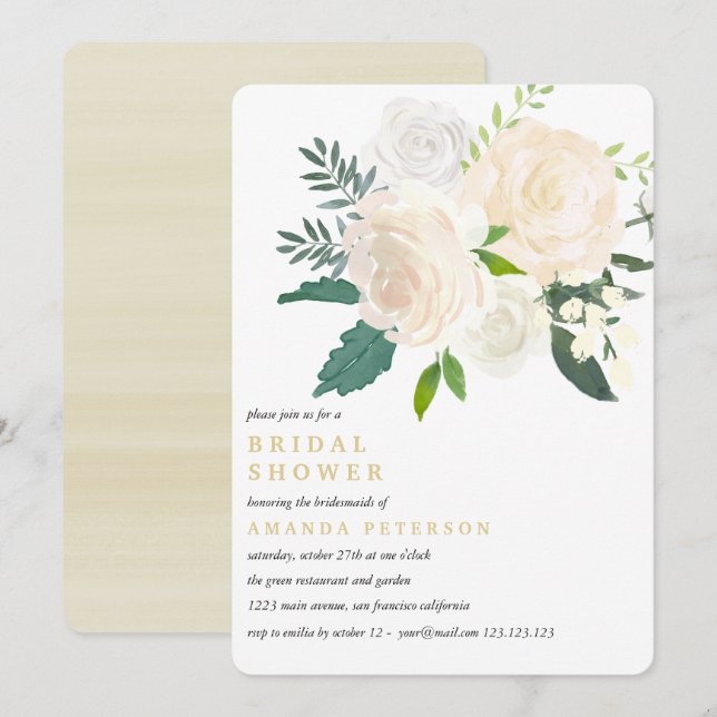Invitación Ivory Bouquet Floral Boda Bridal Ducha rosa (Anverso / Reverso)