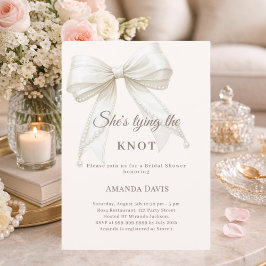 Invitación Ivory bow pearls knot elegant Bridal Shower