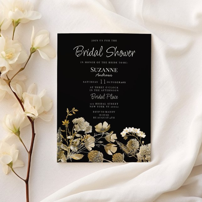 Invitación Ivory brown black wildflower winter Bridal Shower (Ivory brown black wildflower winter Bridal Shower)
