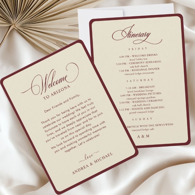 Invitación Ivory Burgundy Border Retro Wedding Itinerary Card (Subido por el creador)