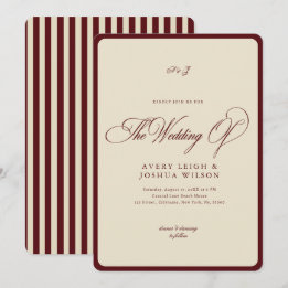 Invitación Ivory & Burgundy Stripes Border Retro Wedding