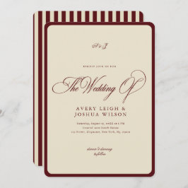 Invitación Ivory & Burgundy Stripes Border Retro Wedding
