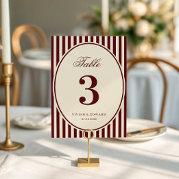 Invitación Ivory Burgundy Stripes Retro Wedding Table Number