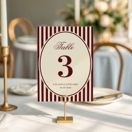 Invitación Ivory Burgundy Stripes Retro Wedding Table Number
