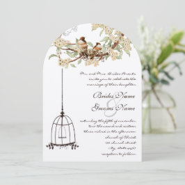 Invitación Ivory Cherry Blossom Lovebird Boda de la jaula