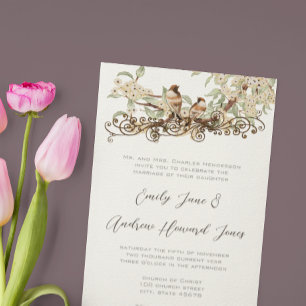 Invitación Ivory Cherry Blossom Vintage Love Birds Boda