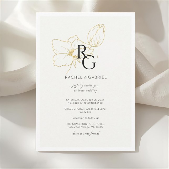 Invitación Ivory | Chic Floral Monogram Wedding Invitation (Subido por el creador)
