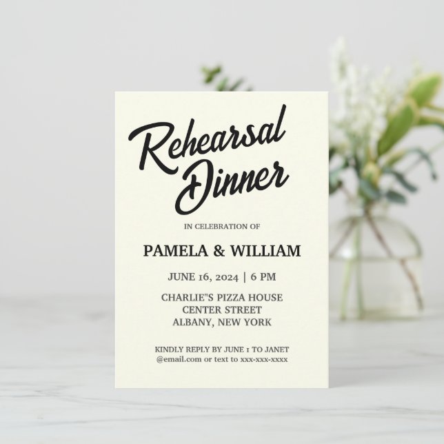 Invitación Ivory Color Wedding Rehearsal Dinner (Anverso de pie)