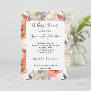 Invitación Ivory Coral Blue Floral Baby Shower