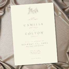 Invitación Ivory Cream Minimalist Leaf Acorn Fall Wedding
