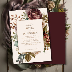 Invitación Ivory Dark Rosa floral otoño Boda de invierno