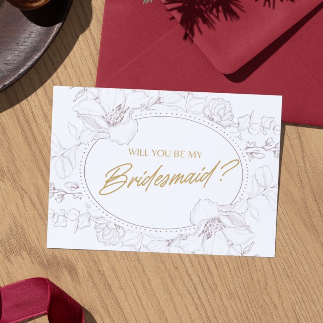 Invitación Ivory Elegant Floral Will You Be My Bridesmaid (Whimsical Minimal Script Bridesmaid Proposal Card)