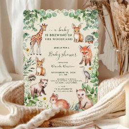 Invitación Ivory Eucalyptus Woodland Cute Animales Baby Showe