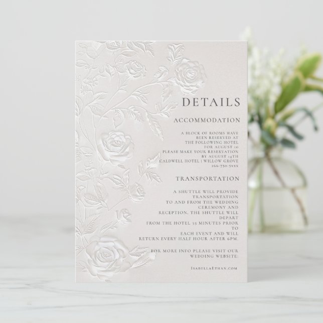 Invitación Ivory Faux Blind Embossed Arch Wedding Details (Anverso de pie)