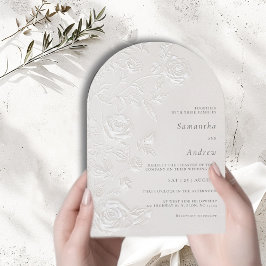 Invitación Ivory Faux Blind Embossed Rose Floral Arch Wedding