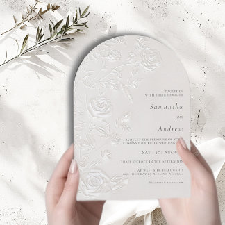 Invitación Ivory Faux Blind Embossed Rose Floral Arch Wedding