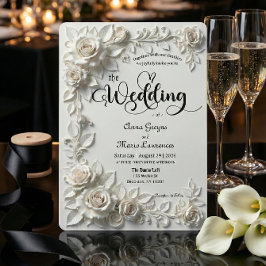 Invitación Ivory Faux Plaster Relief Roses Formal Wedding 