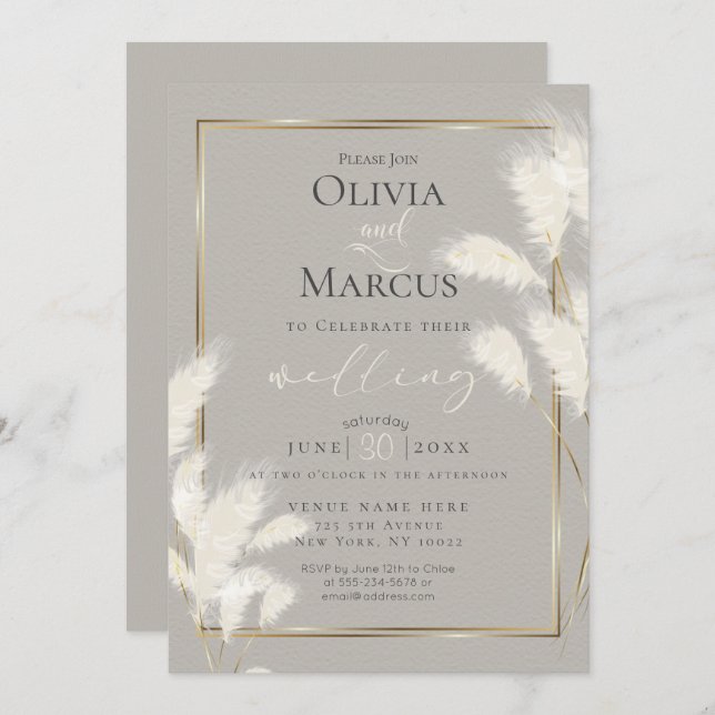 Invitación Ivory Feathery Pampas Grass Allison1 (Anverso / Reverso)