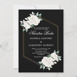 Invitación Ivory Floral Black Nuestra Boda Boda española