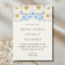 Invitación Ivory Floral Blue Hydrangea Garden Bridal Shower