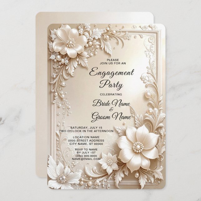 Invitación Ivory Flowers Engagement Invitation (Anverso / Reverso)