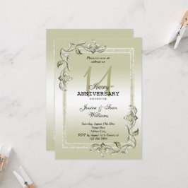 Invitación Ivory Gem y Purpurina 14º aniversario del Boda