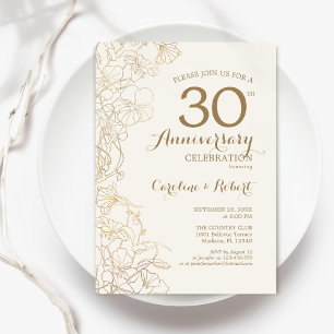 Invitación Ivory Gold Floral 30.º Aniversario
