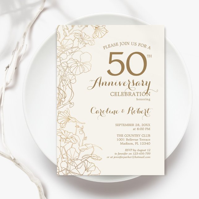 Invitación Ivory Gold Floral 50 Aniversario (Subido por el creador)