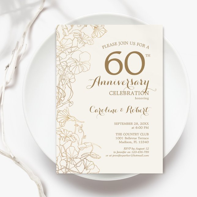 Invitación Ivory Gold Floral 60º Aniversario (Subido por el creador)