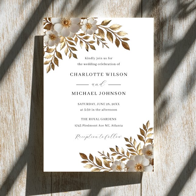Invitación Ivory Gold Floral Bloom Wedding Invitation  (Subido por el creador)