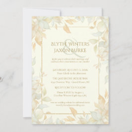 Invitación Ivory Gold Leafy Border Botanical Elegant Wedding 