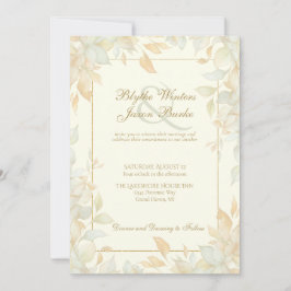 Invitación Ivory Gold Leafy Border Botanical Elegant Wedding
