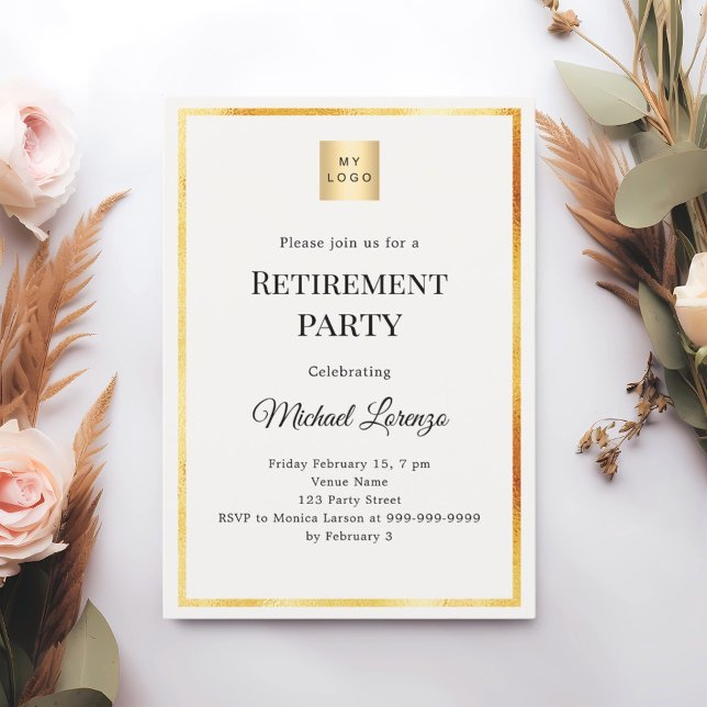 Invitación Ivory gold retirement party business logo (Subido por el creador)