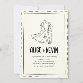 Invitación Ivory Illustration Doodle Minimalist QR Wedding 